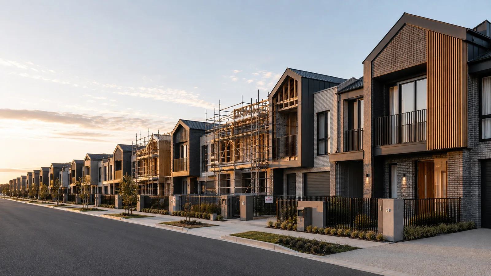 New residential housing estate under construction with Luxe HVAC delivery